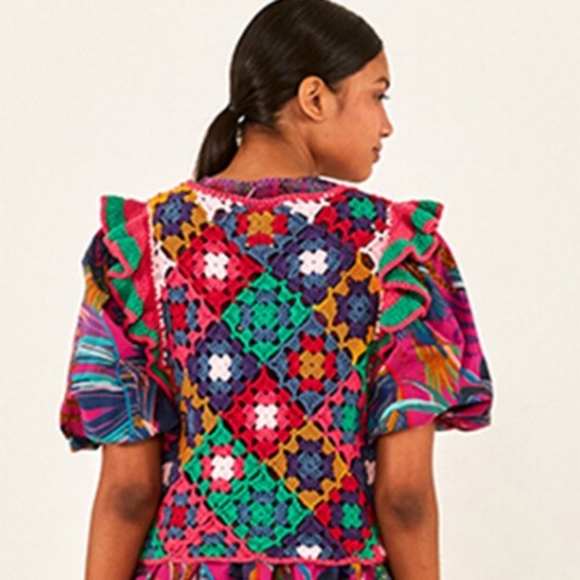 New FARM RIO Crochet Flutter Sleeve Top Size S - Picture 4 of 14